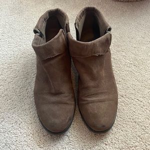 Brown suede booties, size 10
